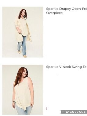Gold Shimmer Open-Front Drape Cardigan and Tank Set